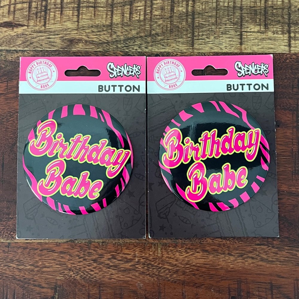 Spencer's Pink and Black Birthday Babe Button Duo